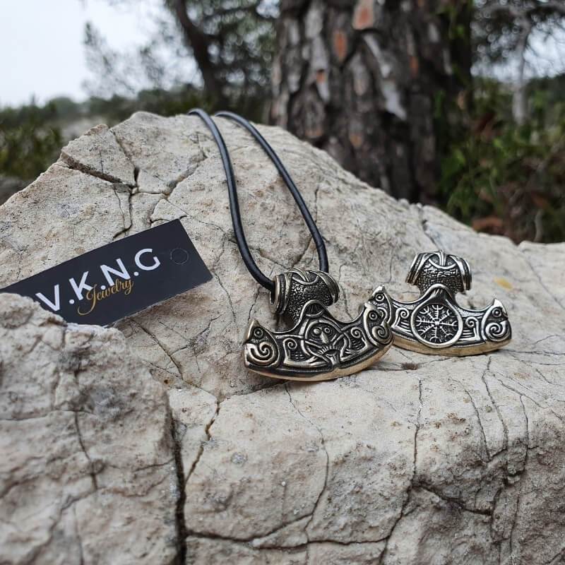 vkngjewelry Pendant Silver Thor Hammer Helm Of Awe