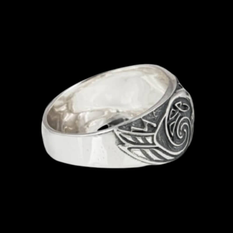 vkngjewelry Bagues Handcrafted Sleipnir Ancient Ravens Sides Sterling Silver Ring