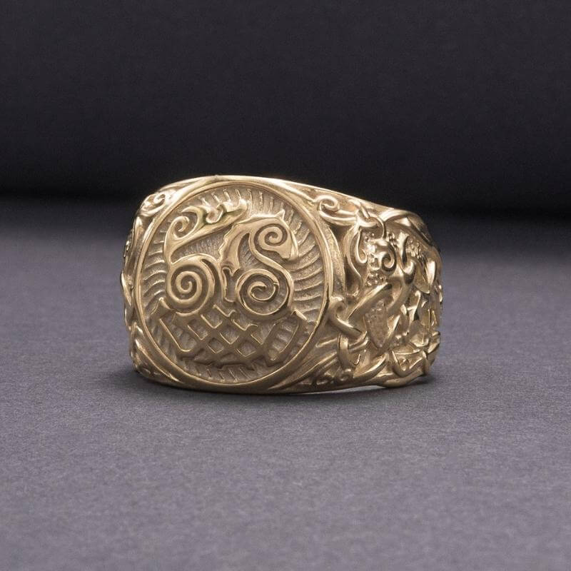 vkngjewelry Bagues Sleipnir Urnes Ornament Gold Ring