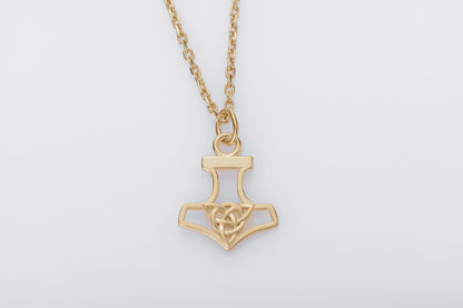 vkngjewelry Pendant Handcrafted Slim Thor Hammer With Triquetra Gold Pendant