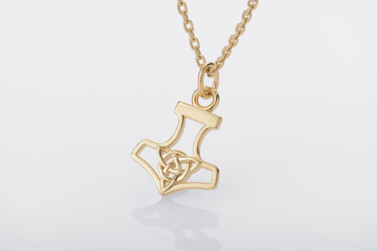 vkngjewelry Pendant Handcrafted Slim Thor Hammer With Triquetra Gold Pendant