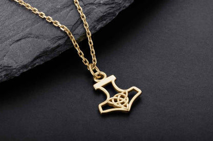 vkngjewelry Pendant Handcrafted Slim Thor Hammer With Triquetra Gold Pendant