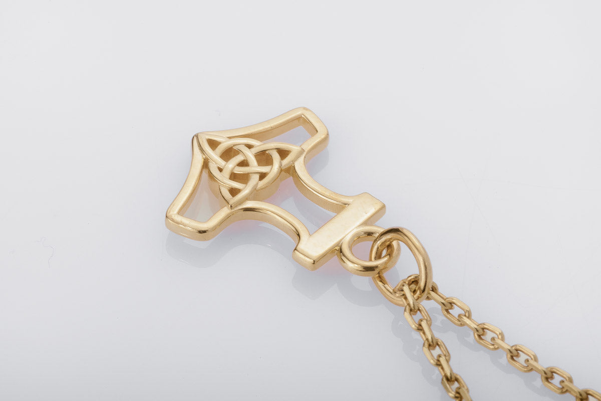 vkngjewelry Pendant Handcrafted Slim Thor Hammer With Triquetra Gold Pendant