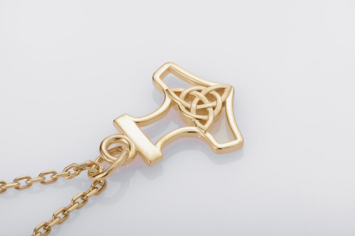 vkngjewelry Pendant Handcrafted Slim Thor Hammer With Triquetra Gold Pendant