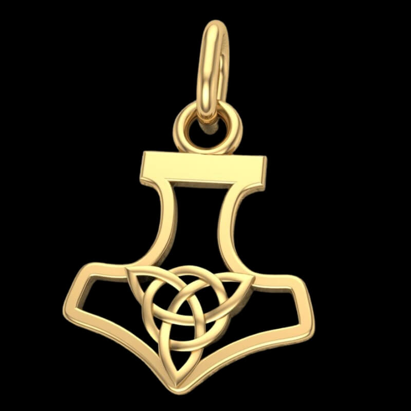 vkngjewelry pendentif Slim Thor Hammer With Triquetra Gold Pendant