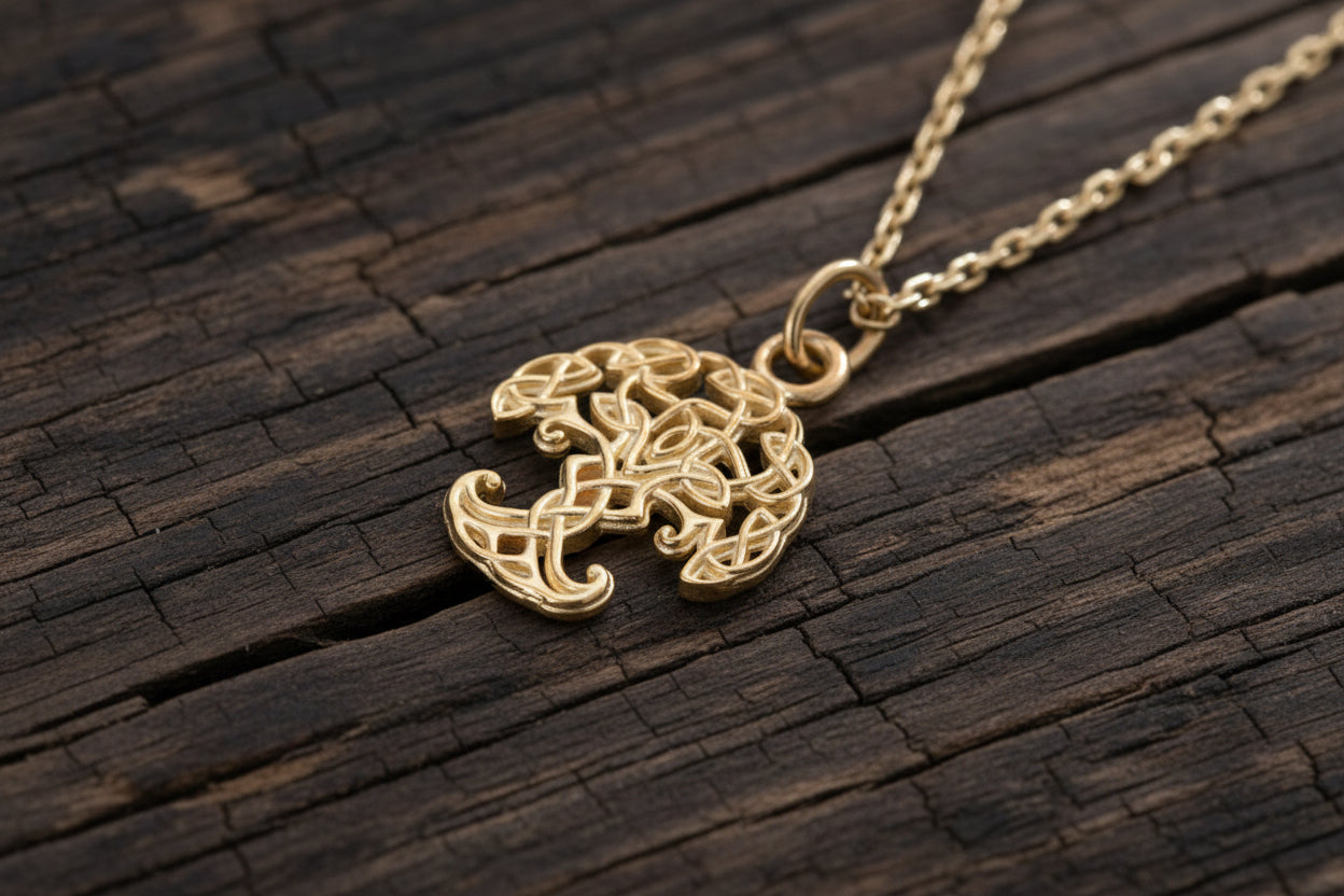 vkngjewelry Pendant Handcrafted Slim Yggdrasil Gold Pendant
