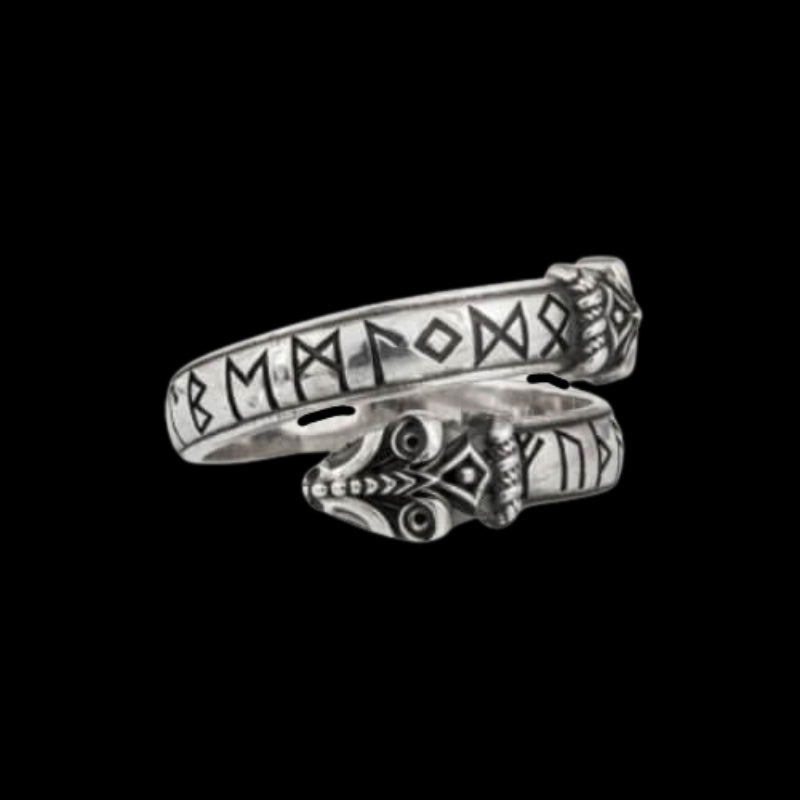 Snake Elder Futhark Runes Sterling Silver Ring | Handcrafted – vkngjewelry