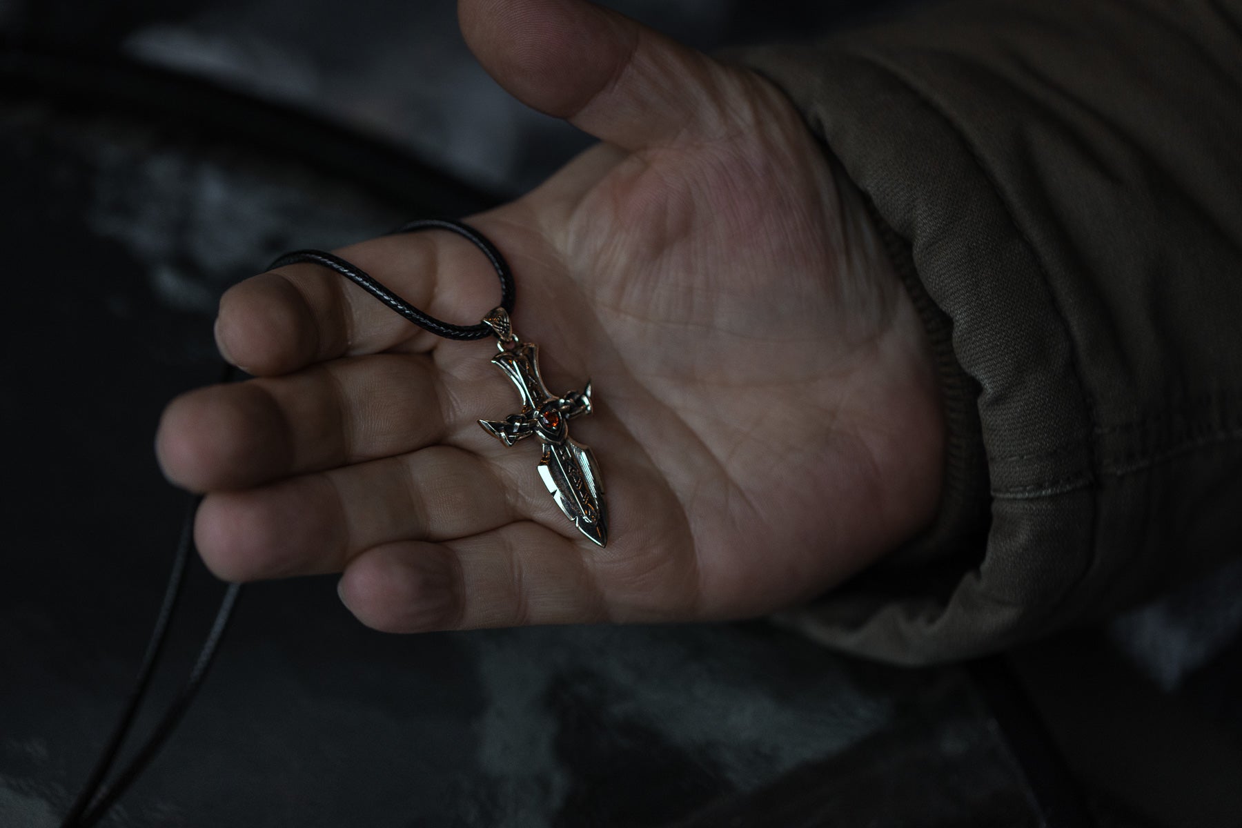 vkngjewelry Pendant Solid Brass Norse Sword Pendant Handcrafted Dagger Amulet with Cubic Zirconia