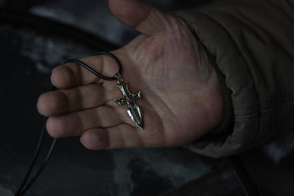 vkngjewelry Pendant Solid Brass Norse Sword Pendant Handcrafted Dagger Amulet with Cubic Zirconia