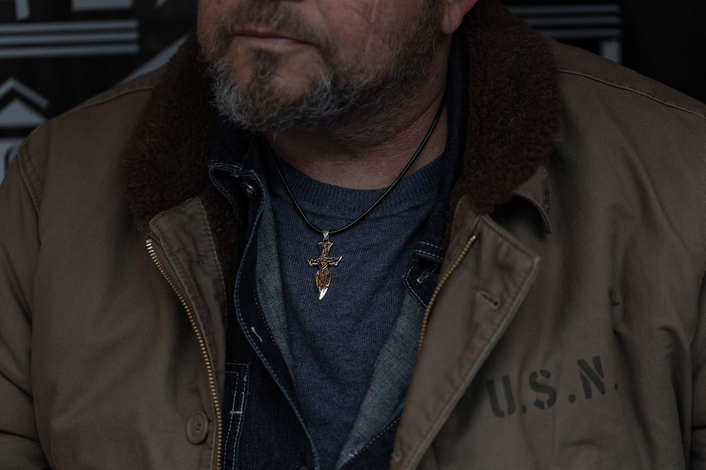 vkngjewelry Pendant Solid Brass Norse Sword Pendant Handcrafted Dagger Amulet with Cubic Zirconia