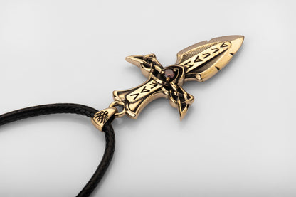 vkngjewelry Pendant Solid Brass Norse Sword Pendant Handcrafted Dagger Amulet with Cubic Zirconia