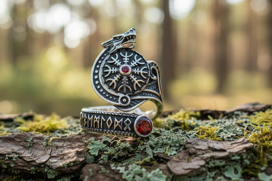 vkngjewelry Ring Sterling Silver Helm of Awe Wolf Ring Handmade Norse Jewelry