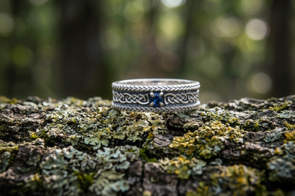 vkngjewelry Ring Sterling Silver Viking Ring with Ornament Handcrafted Gemstone Band