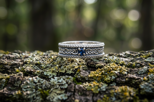 vkngjewelry Ring Sterling Silver Viking Ring with Ornament Handcrafted Gemstone Band