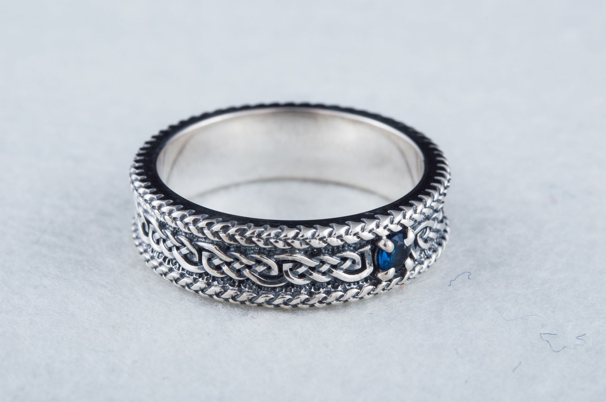 vkngjewelry Ring Sterling Silver Viking Ring with Ornament Handcrafted Gemstone Band