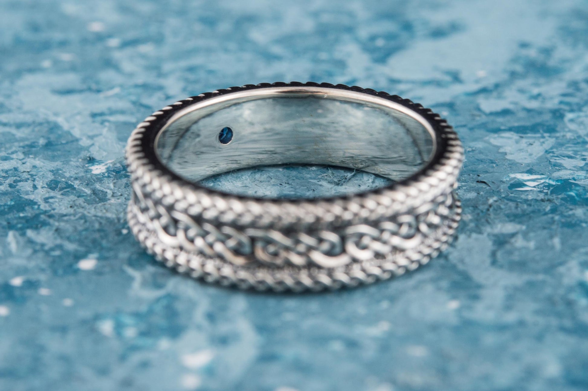 vkngjewelry Ring Sterling Silver Viking Ring with Ornament Handcrafted Gemstone Band