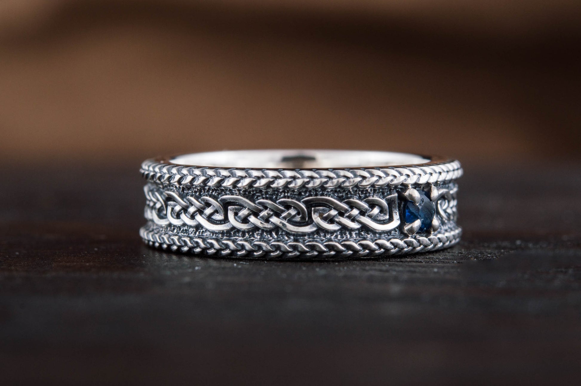 vkngjewelry Ring Sterling Silver Viking Ring with Ornament Handcrafted Gemstone Band