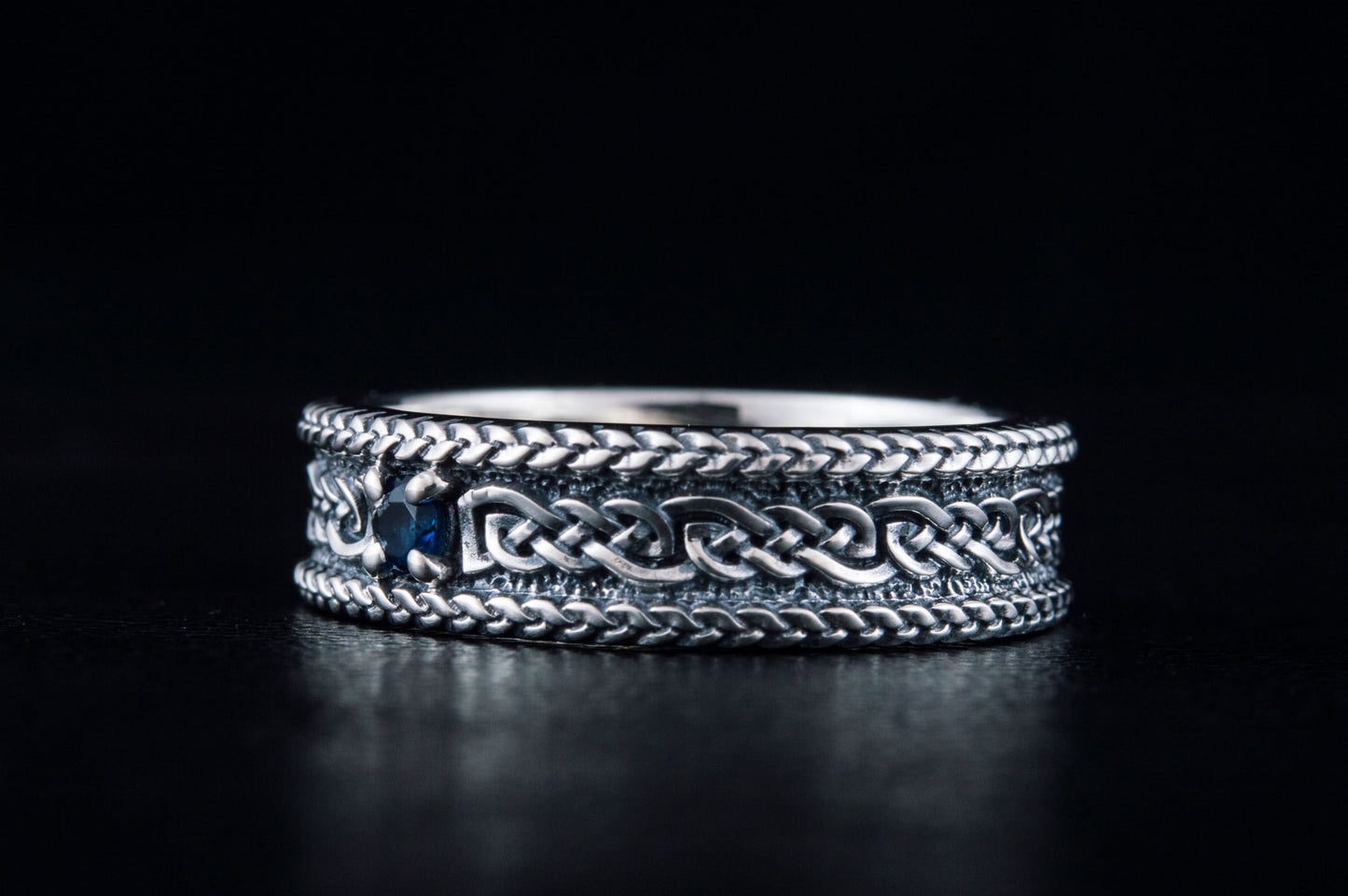 vkngjewelry Ring Sterling Silver Viking Ring with Ornament Handcrafted Gemstone Band