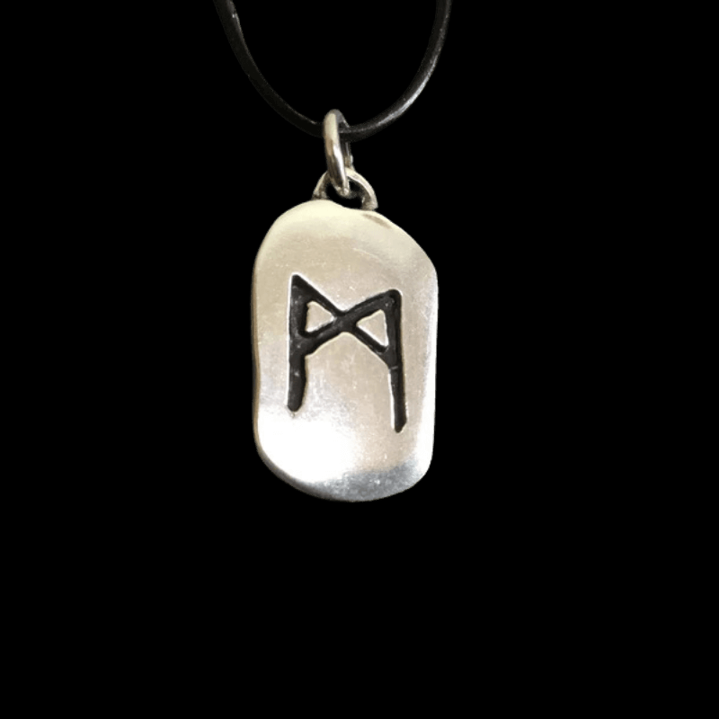 Pendente in Argento Sterling con Rune Vikinghe Mannaz Finitura Antica ...