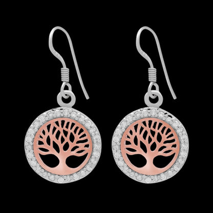 vkngjewelry Earring Sterling Silver With Rose Gold Viking Yggdrasil And Cubic Zirconia Earrings