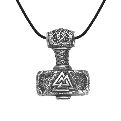 vkngjewelry Pendant The Huge Mjolnir Valknut Triquetra Thor's Sterling Silver Pendant + Braided Leather Cord