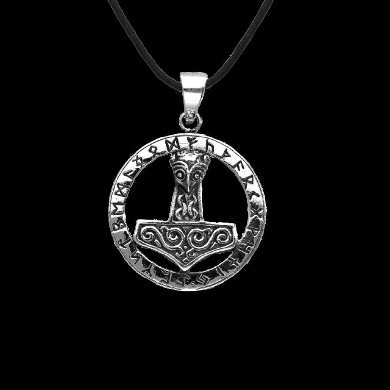 vkngjewelry Pendant Thor Hammer Futhark Circle Pendant