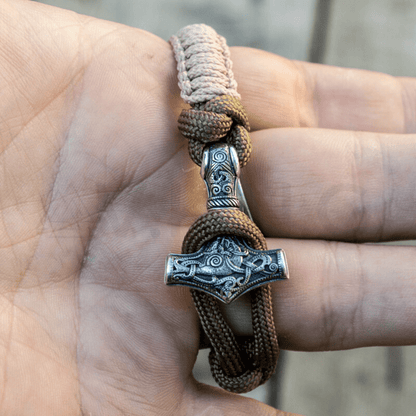 Thor Hammer Paracord Bracelet Sterling Silver Handcrafted