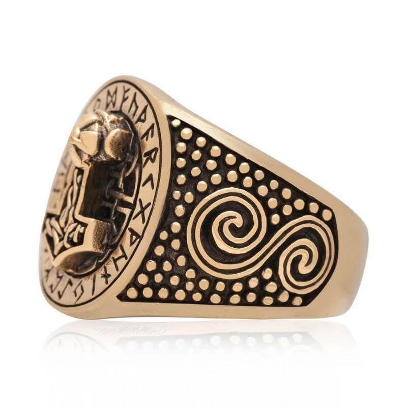 vkngjewelry Bagues Thor Hammer Runic Bronze Ring