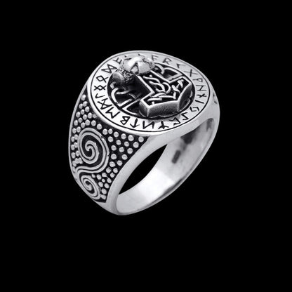vkngjewelry Bagues Thor Hammer Runic Sterling Silver Ring