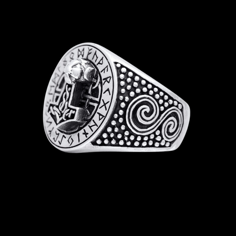 vkngjewelry Bagues Thor Hammer Runic Sterling Silver Ring