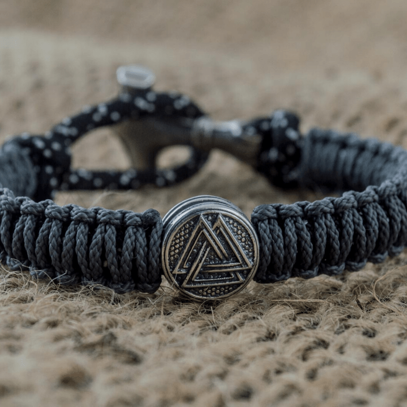 Handcrafted Thor Hammer with Runes Paracord Bracelet Sterling Silver