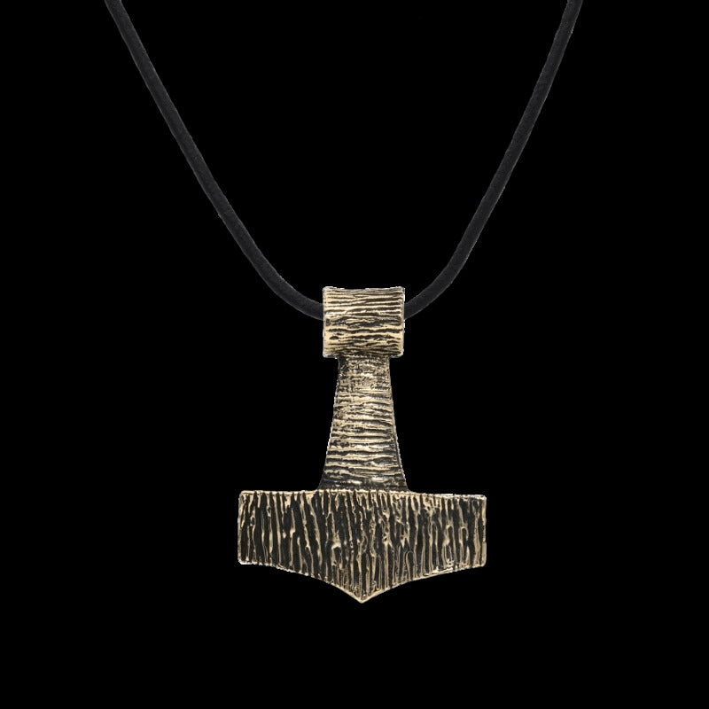 vkngjewelry Pendant Thor's Hammer Bronze Mjolnir Wooden Style Pendant [Large]