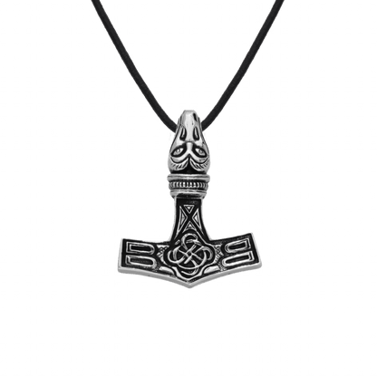 vkngjewelry Pendant Thor's Hammer Mjolnir Raven Head Sterling Silver Pendant