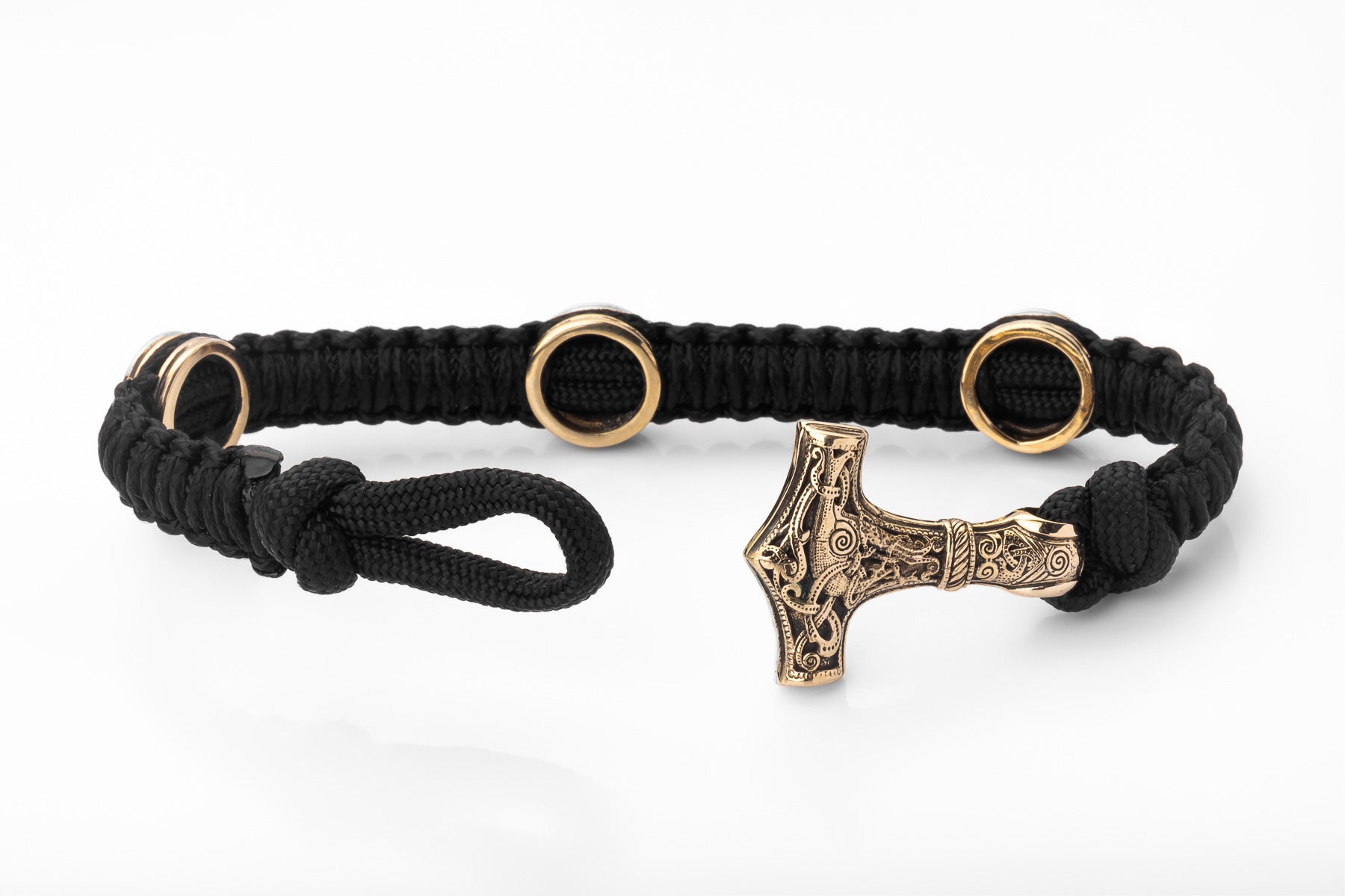 vkngjewelry Bracelet Brass Thor’s Hammer Paracord Bracelet Handcrafted Viking Mjolnir Wristband