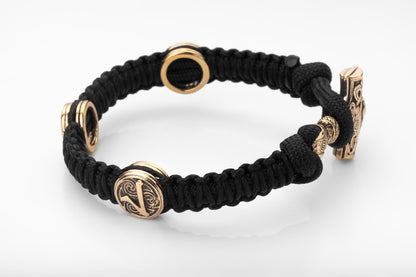 vkngjewelry Bracelet Brass Thor’s Hammer Paracord Bracelet Handcrafted Viking Mjolnir Wristband