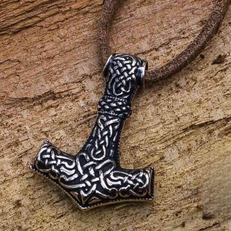 vkngjewelry Pendant Thor's Hammer Pendant Bronze Mjolnir With Wolf Ornament