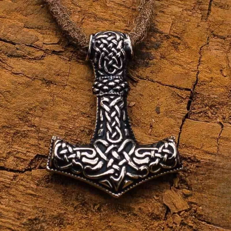 Handcrafted Thor's Hammer Pendant Bronze Mjolnir With Wolf Ornament