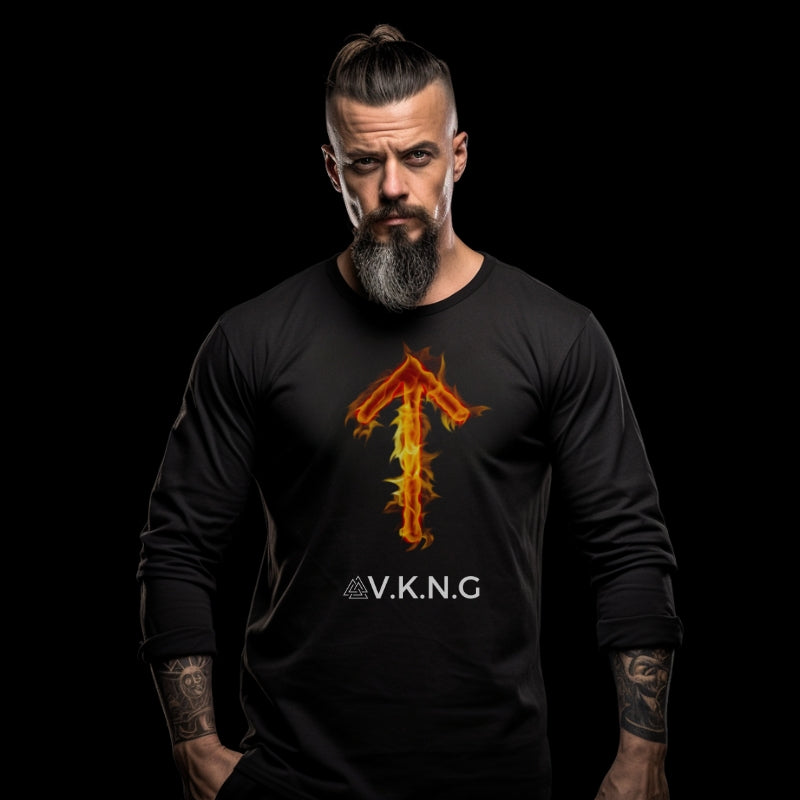 Printify Long-sleeve Tiwaz Flaming Rune V.K.N.G™  Long Sleeve