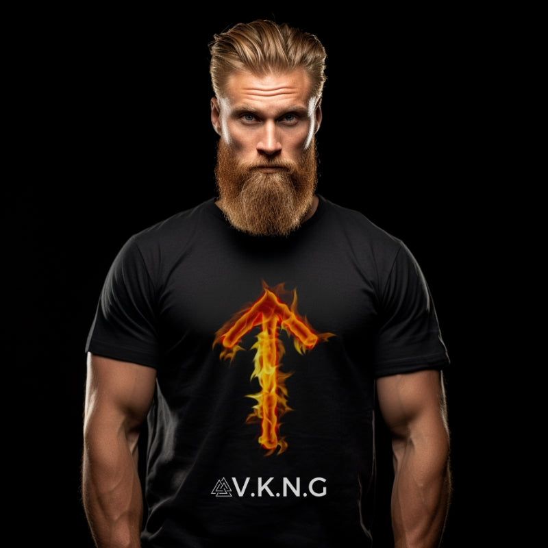 Printify T-Shirt Tiwaz Flaming Rune V.K.N.G™  T-shirt