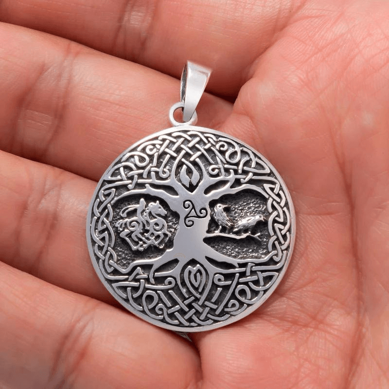 vkngjewelry Pendant Tree of Life with Raven Sleipnir and Triskelion 925 Sterling silver Pendant