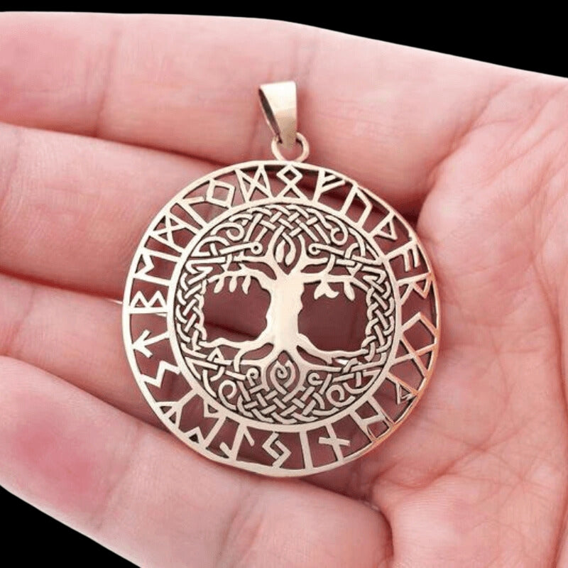 vkngjewelry Necklace Tree of Life with Runes Bronze Handcrafted Pendant