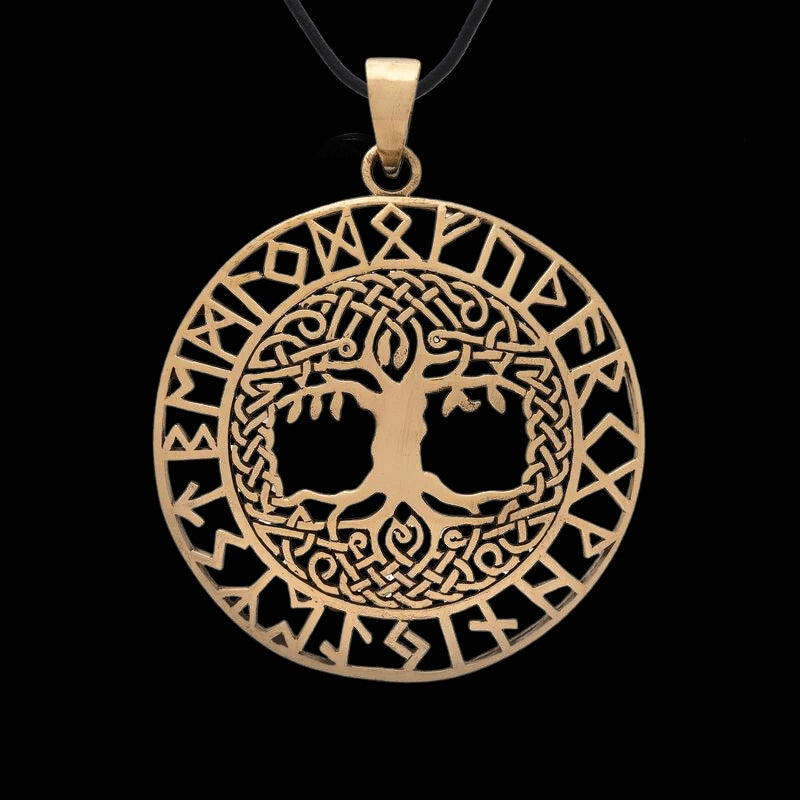 vkngjewelry Necklace Tree of Life with Runes Bronze Handcrafted Pendant