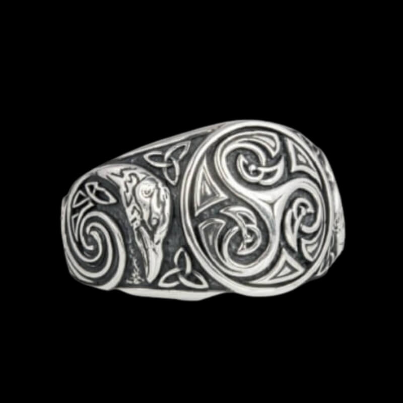 vkngjewelry Bagues Handcrafted Triskel Ancient Ravens Side Sterling Silver Ring