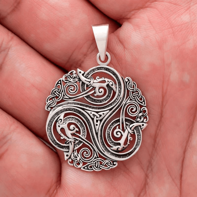 vkngjewelry Pendant Triskelion And Raven Pendant 925 Sterling Silver