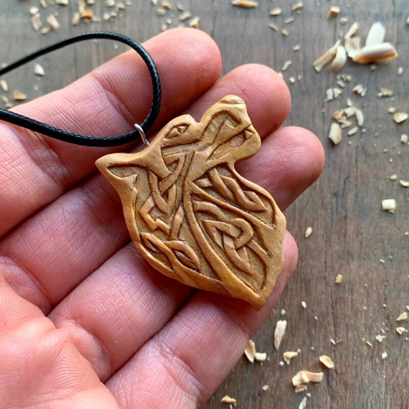 vkngjewelry Pendant Unique Wood Norse Design Wolf Pendant