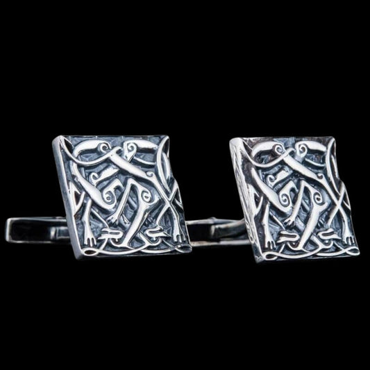vkngjewelry Bontons de Manchettes Unique Norse Ornament Square v2 Sterling Silver Cufflinks