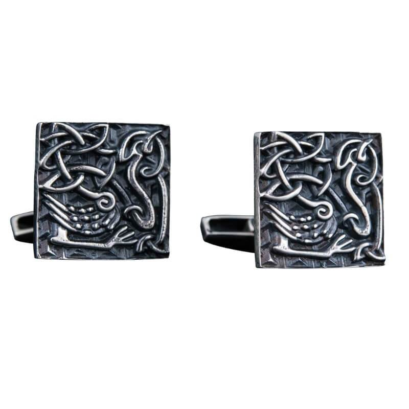 vkngjewelry Bontons de Manchettes Unique Norse Ornament Square v4 Sterling Silver Cufflinks