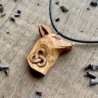 vkngjewelry Pendant Unique Oak Wood Celtic Fox Head Triquetra Pendant Style 2