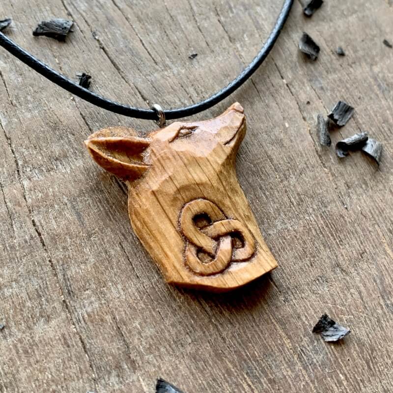 vkngjewelry Pendant Unique Oak Wood Celtic Fox Head Triquetra Pendant Style 2