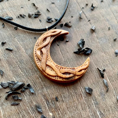 vkngjewelry Pendant Unique Olive Wood Celtic Moon Pendant